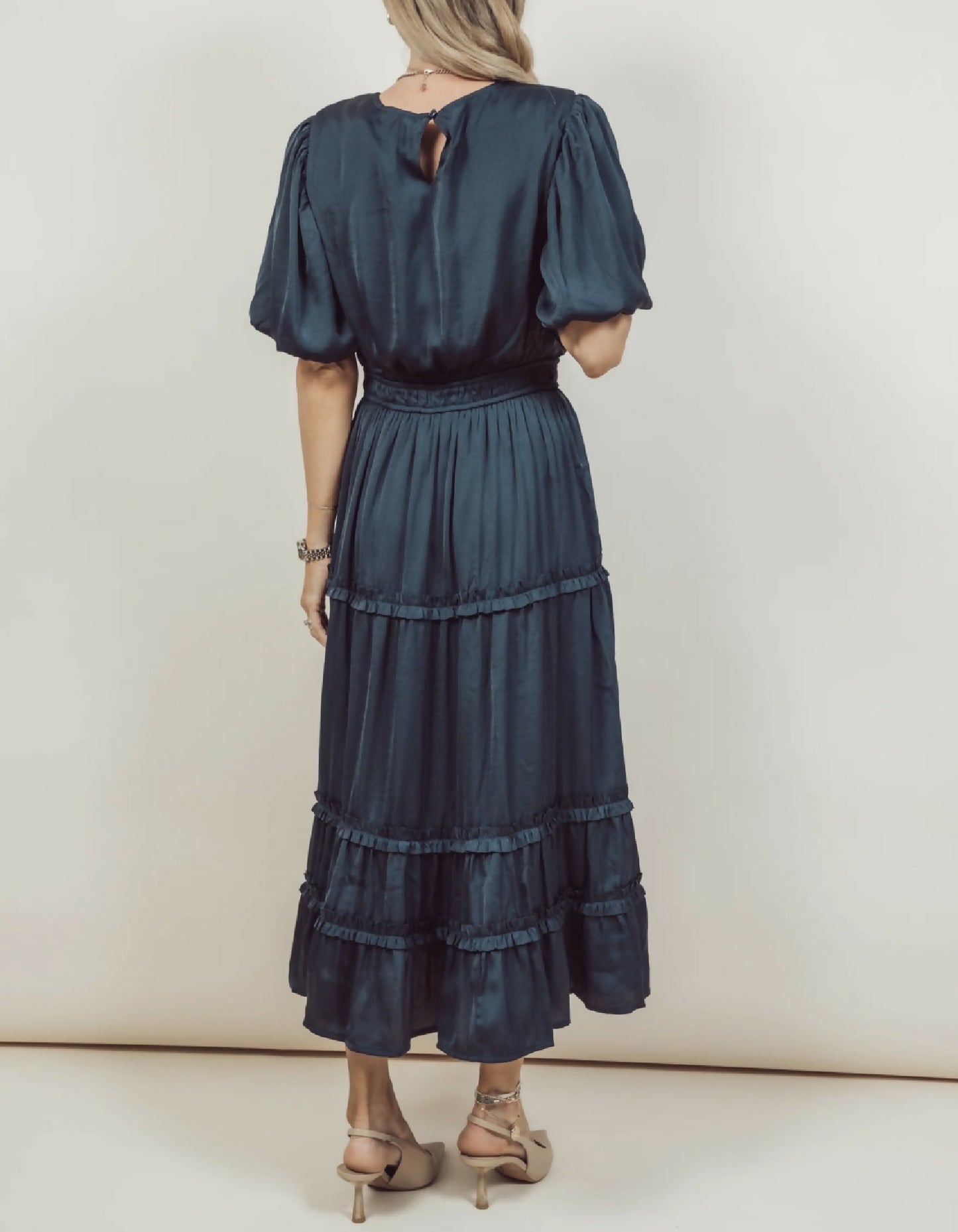 Short Sleeve Navy Midi Dress