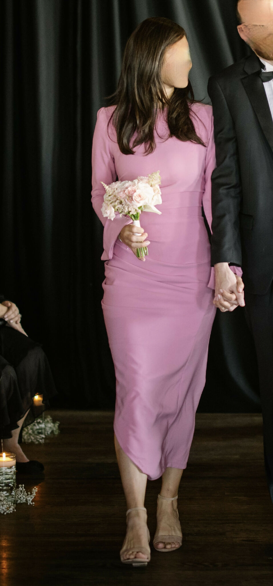 Bubblegum Pink Midi Dress with Flared Sleeves