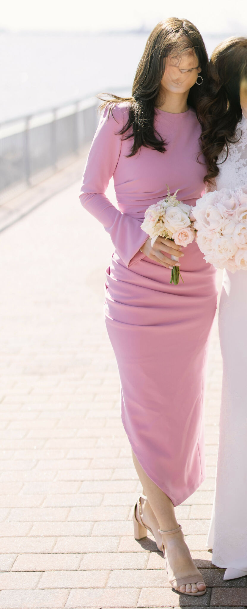 Bubblegum Pink Midi Dress with Flared Sleeves