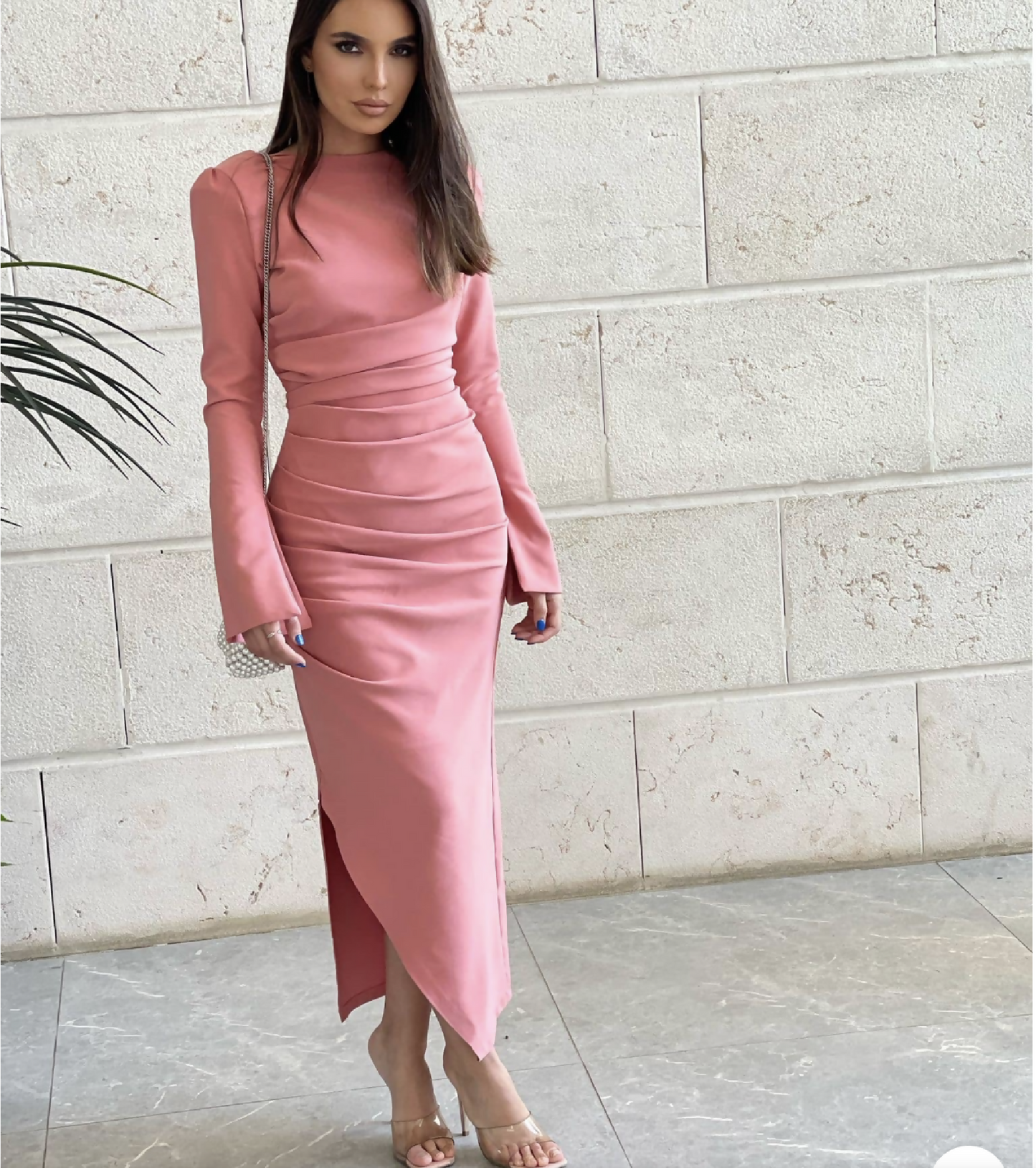 Bubblegum Pink Midi Dress with Flared Sleeves