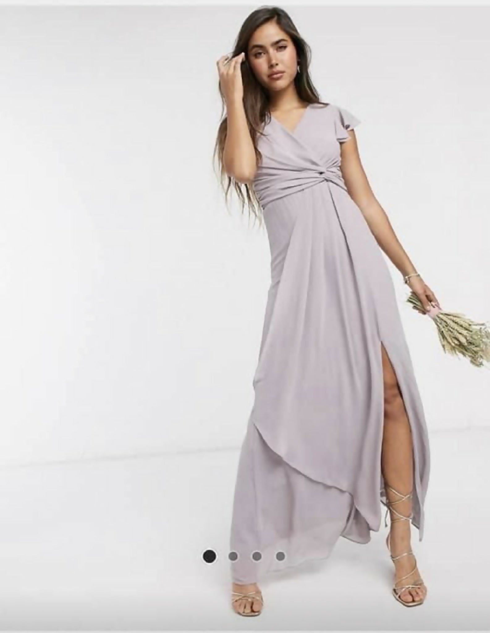 TFNC bridesmaid flutter sleeve ruffle detail maxi dress – Selah