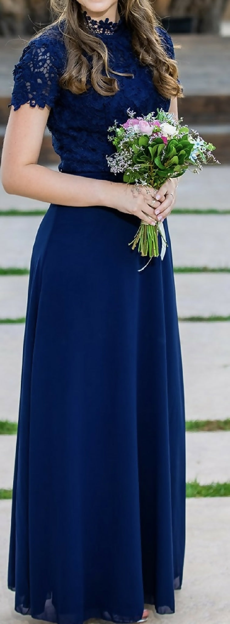 Navy Blue Lace/Chiffon