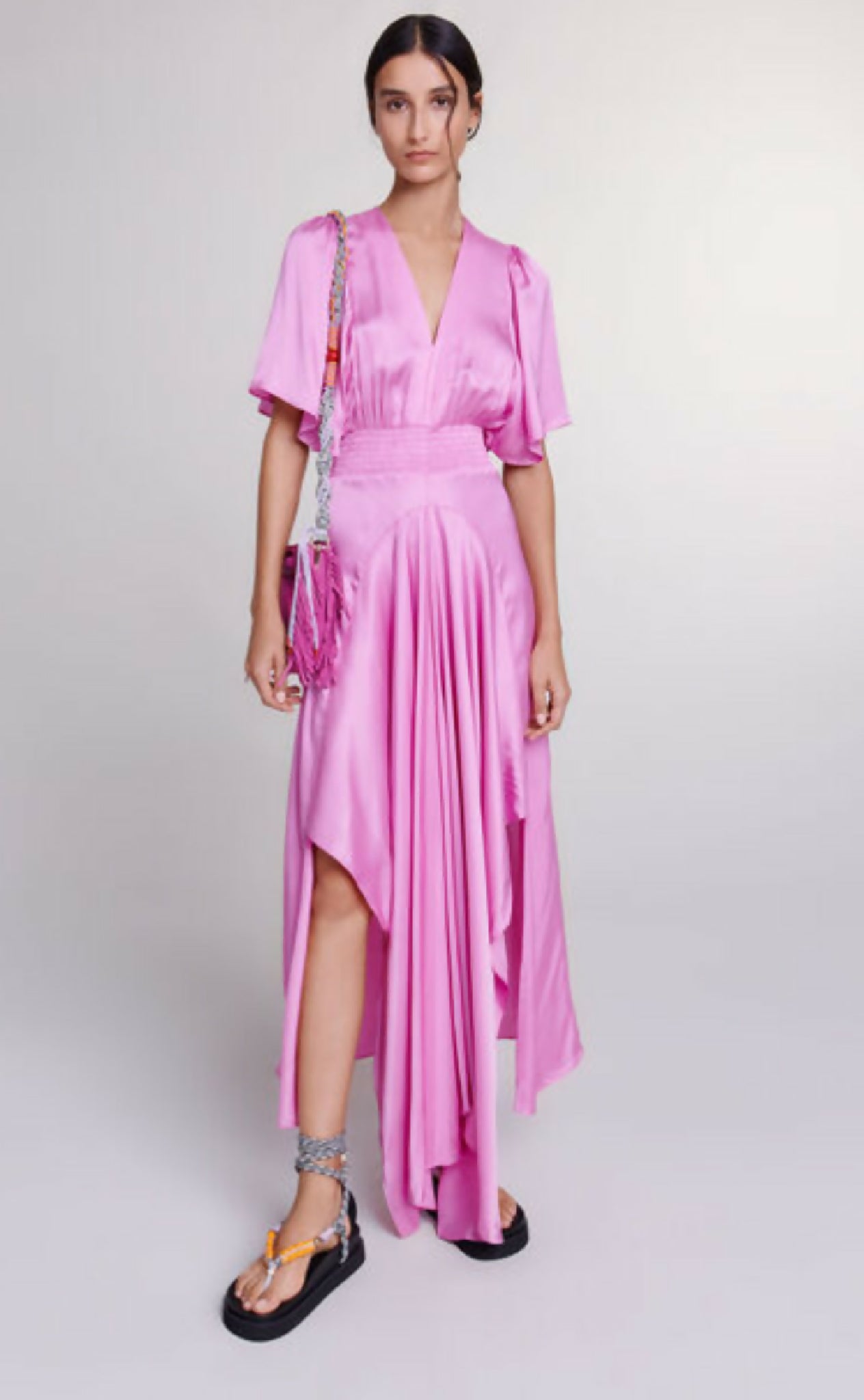 Maje Pink Satin Maxi Dress