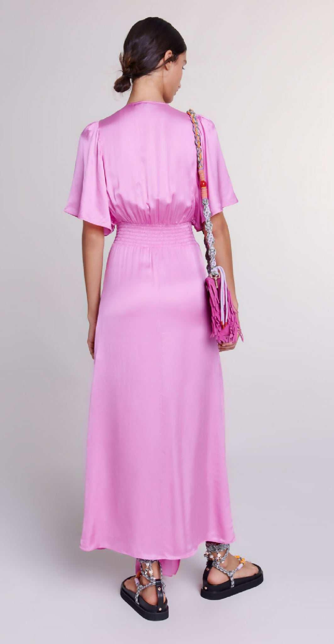 Maje Pink Satin Maxi Dress