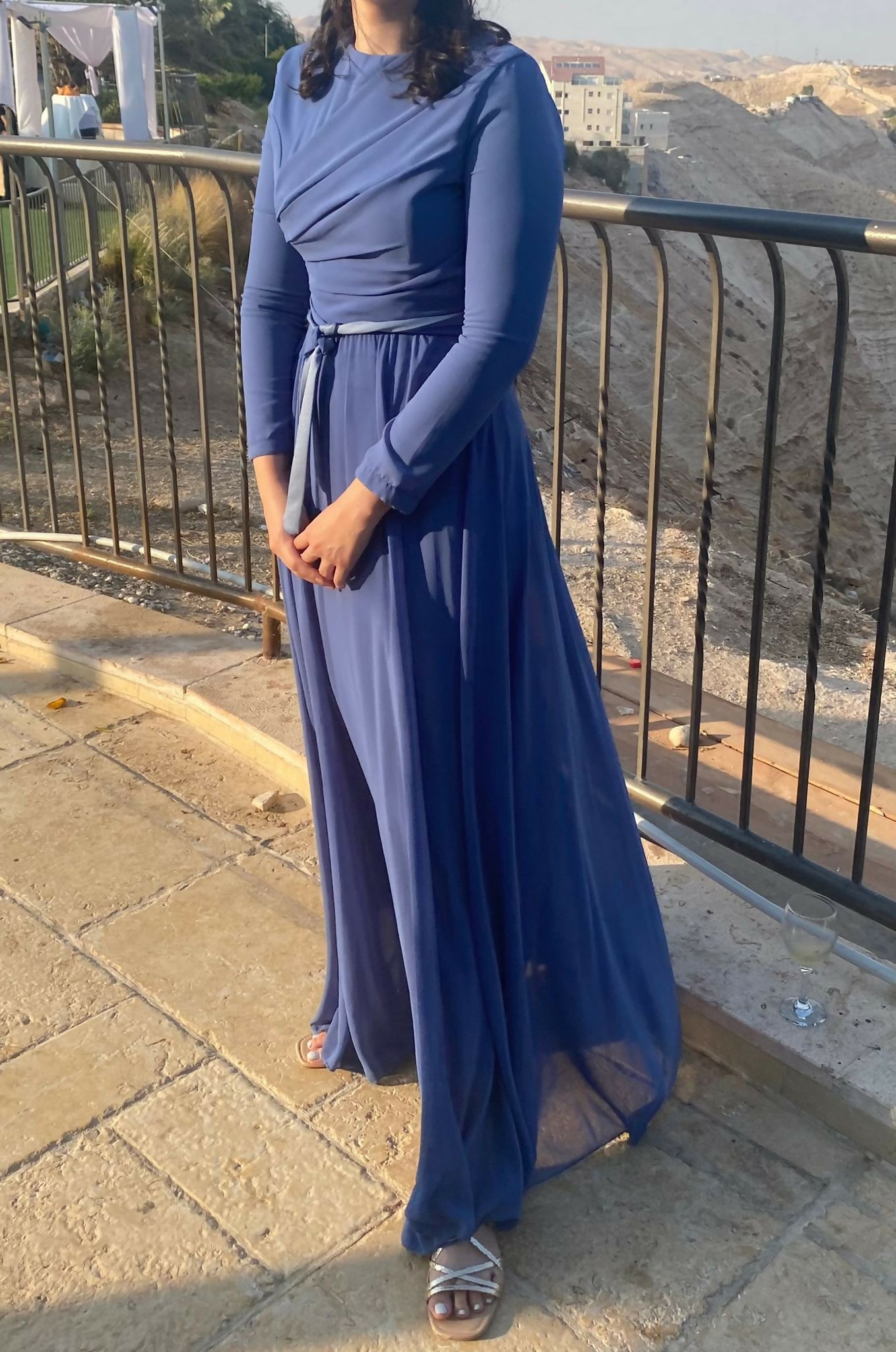 Long Sleeves Blue Dress